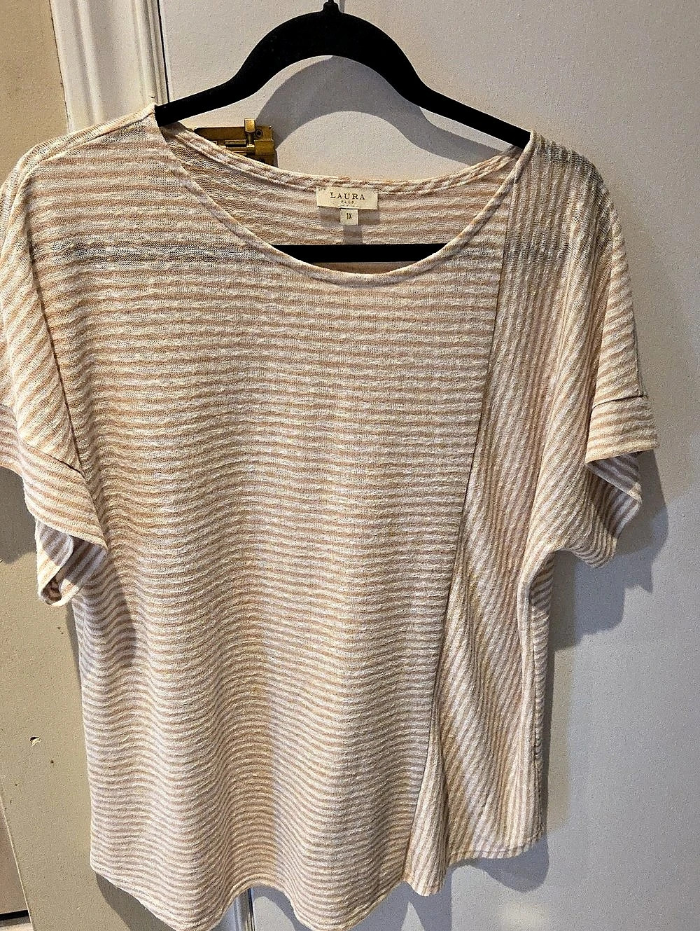 Laura Striped Short Sleeve Top in Beige & White Size XL Like New